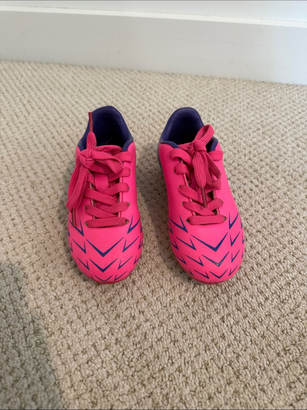 Kids Bright Pink Soccer Clears with Navy Chevron Details